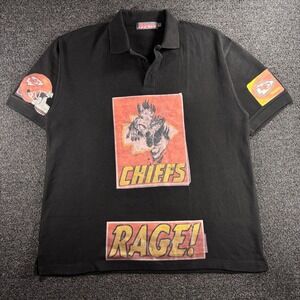 RARE Vintage Kansas City Chiefs Rage Wolf Graphic Polo Shirt Mens XL Black